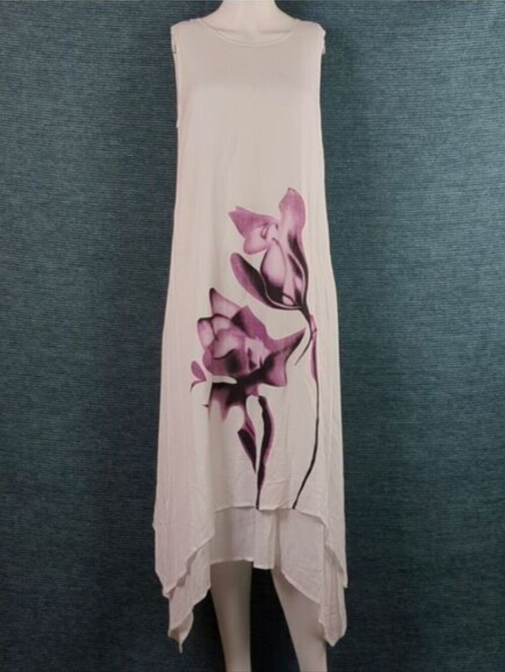 NWT Tendency Gauzy Sleeveless  Midi-Dress Layered Handkerchief Hem